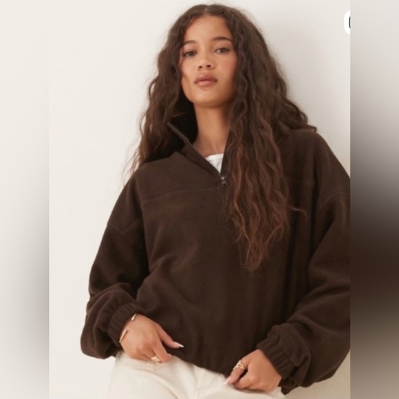 SKIMS Tops - SKIMS Chocolate Brown Slouchy Quarter-Zip Pullover